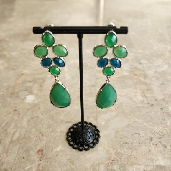 Stony Dangle Style Blue and Green Fashion Earrings - Picture 5 of 6